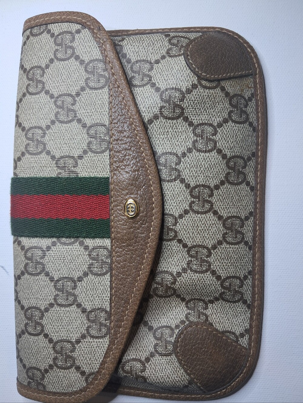 Vintage Gucci GG Supreme Canvas Envelope Clutch Web Stripe